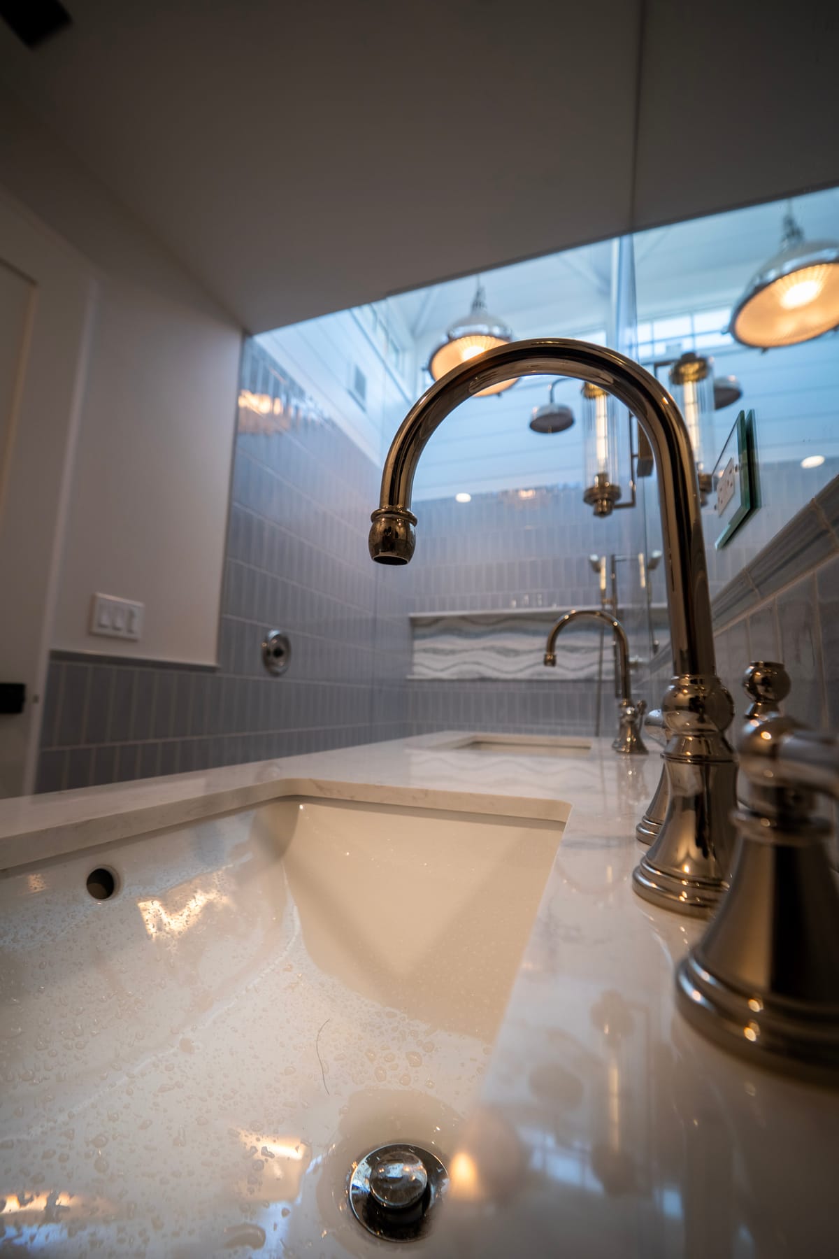 Spa basin with polished fixtures