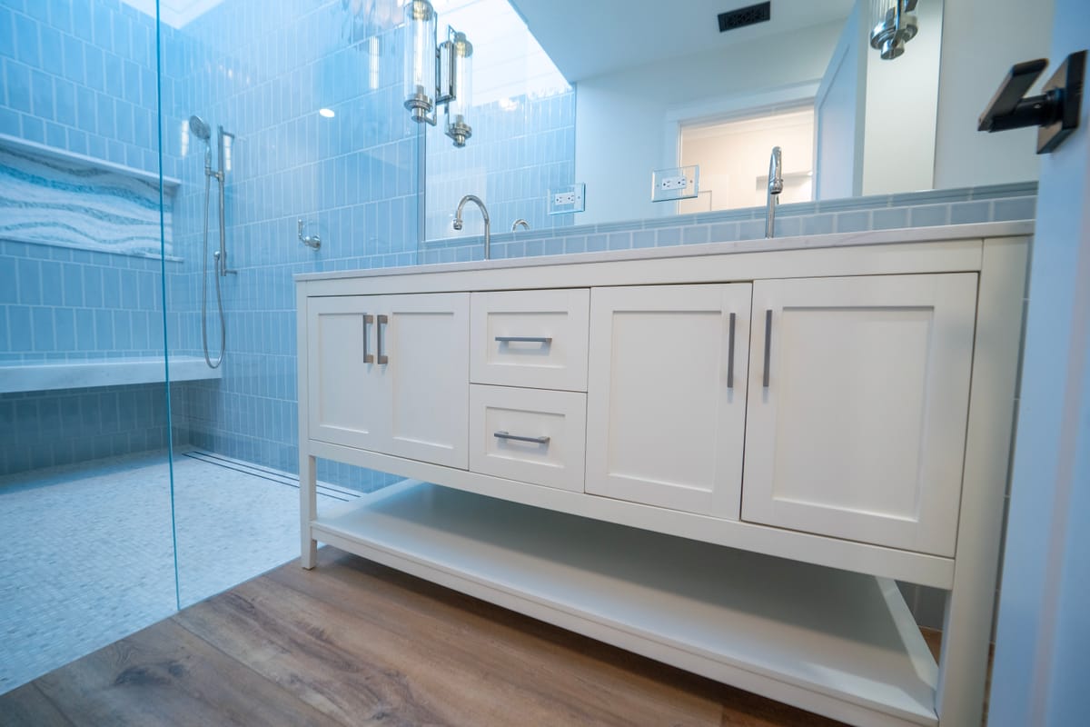 Shaker vanity and walk-in shower